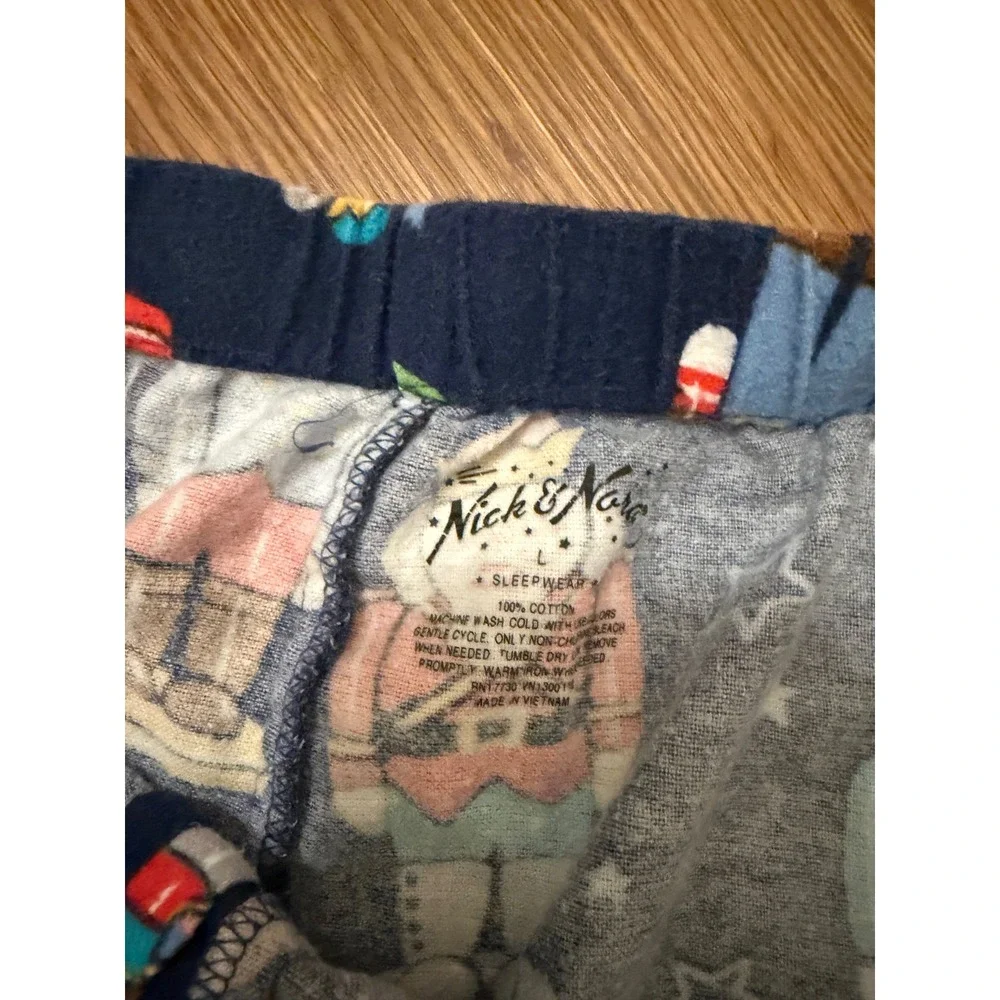 Nick & Nora Nutcracker Animal Flannel Pajama Set Navy Blue Cotton Womens Large